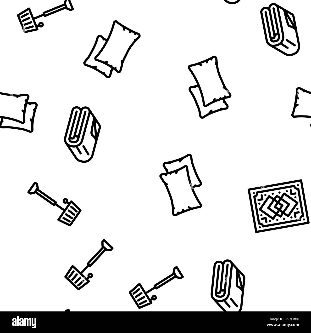 camera da letto casa letto interno vettoriale motivo senza cuciture linea sottile illustrazione. camera da letto casa con letto interno, motivo senza cuciture vettoriale Illustrazione Vettoriale