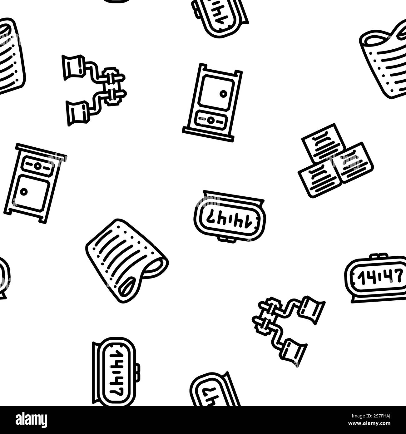 camera da letto casa letto interno vettoriale motivo senza cuciture linea sottile illustrazione. camera da letto casa con letto interno, motivo senza cuciture vettoriale Illustrazione Vettoriale