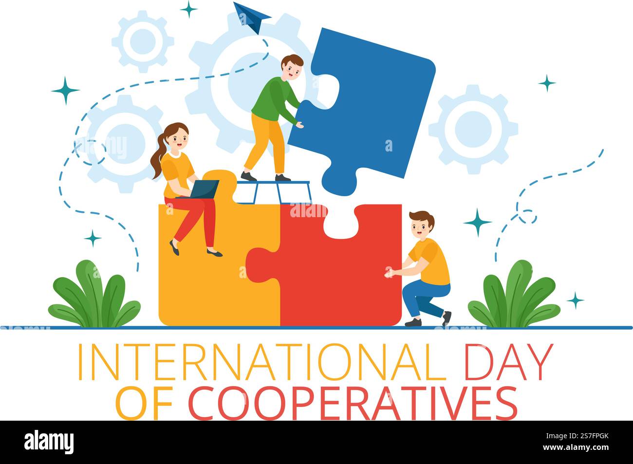 Giornata Internazionale delle cooperative Illustrazione vettoriale con mano, Mappa della Terra o persone in Cartoon piano Landing Page disegnata a mano modelli di sfondo Illustrazione Vettoriale