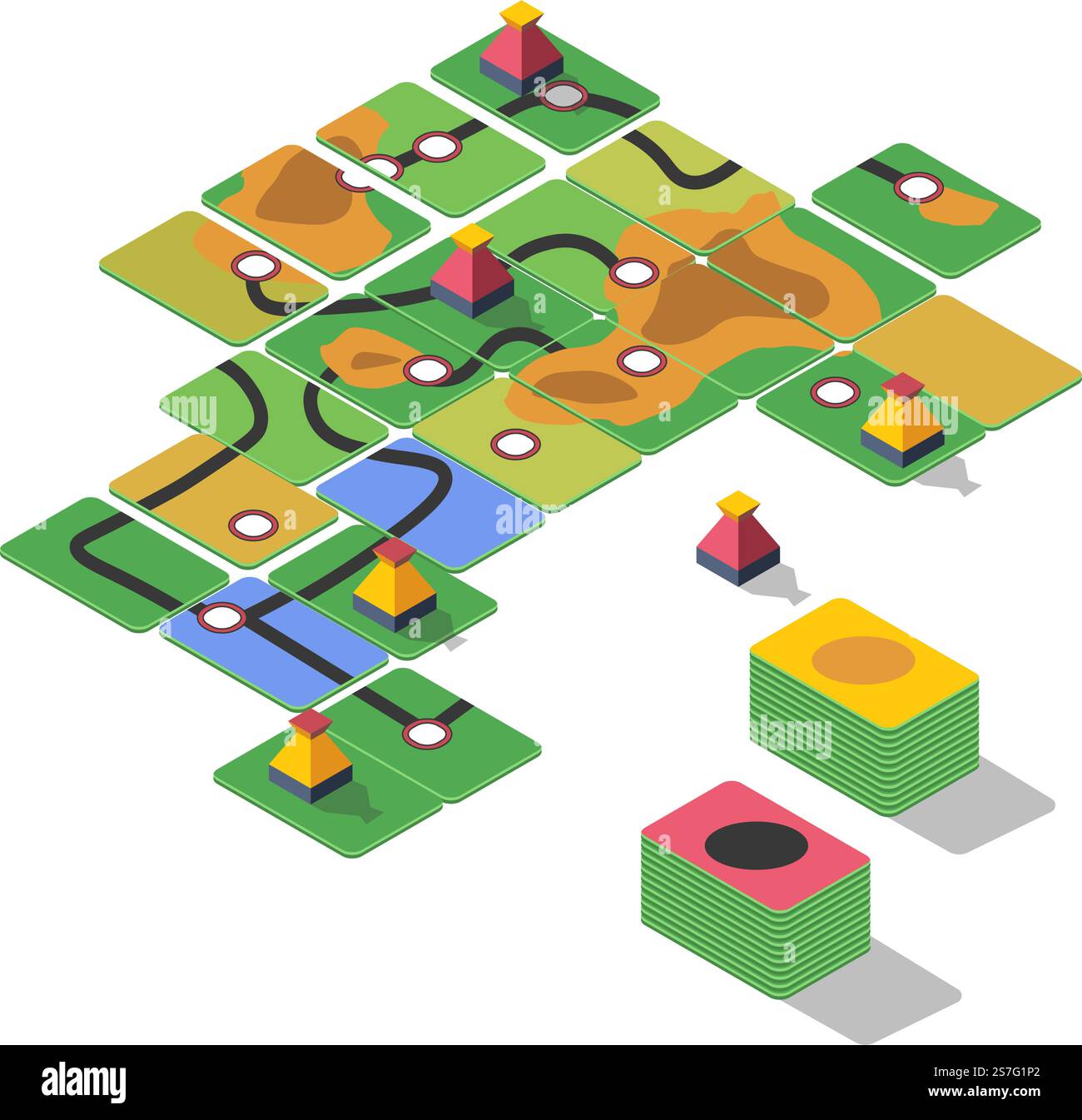 Giochi da tavolo per attività ricreative e di intrattenimento. Superficie di gioco per tabellone isolato con puntatori e pezzi per realizzare tun e muoversi. Tempo libero e divertimento, azione di gioco e hobby. Vettore in stile piatto. Giochi e attività ricreative, pezzi da tavolo Illustrazione Vettoriale