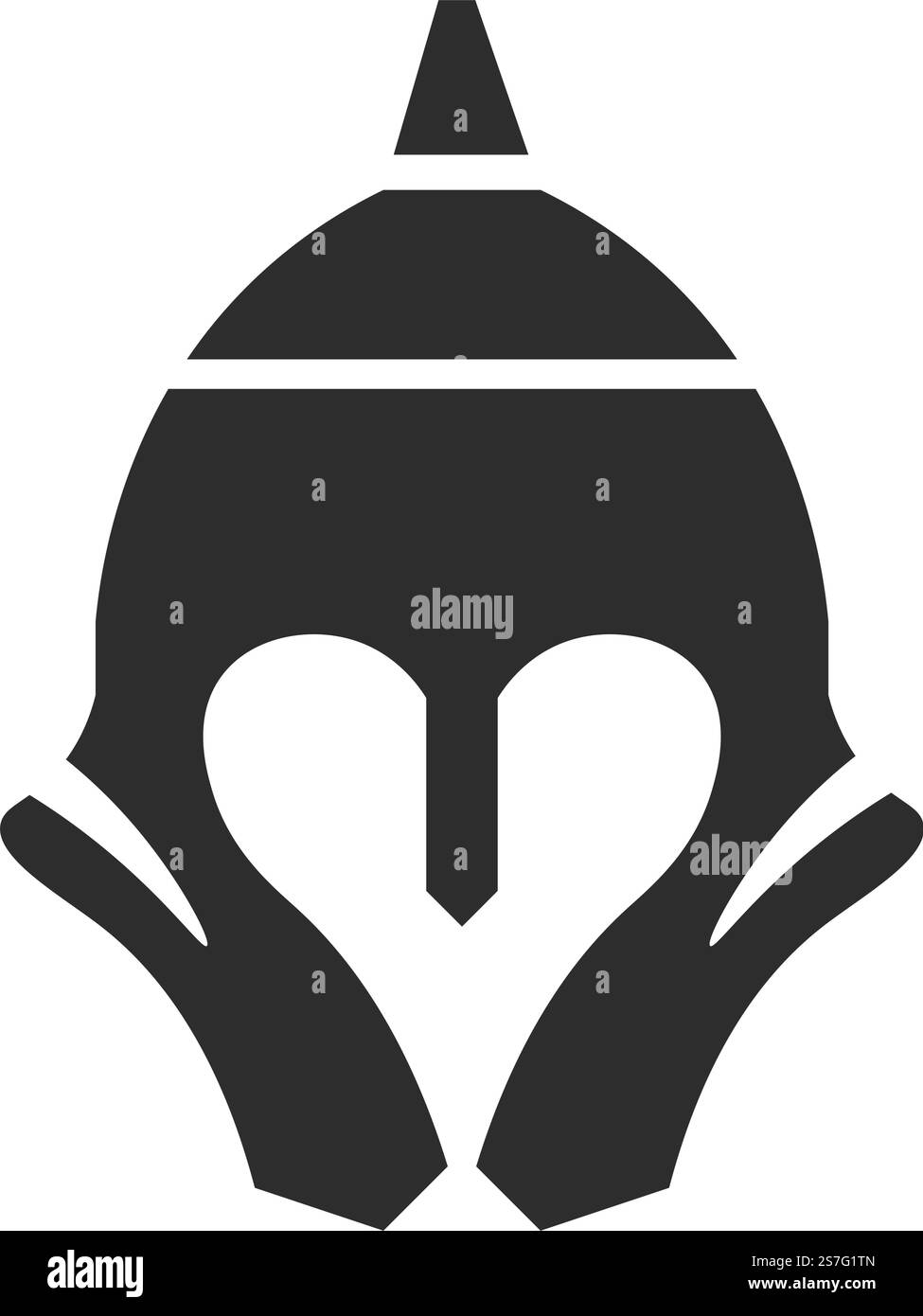 Casco metallico di crociati o combattenti. Maschera di ferro con spazio per gli occhi, manufatti storici e mostre. Icona monocromatica isolata di un guerriero medievale o antico o cavaliere. Vettore in stile piatto. Casco di cavaliere, guerriero o crociato, lotta di guerra Illustrazione Vettoriale