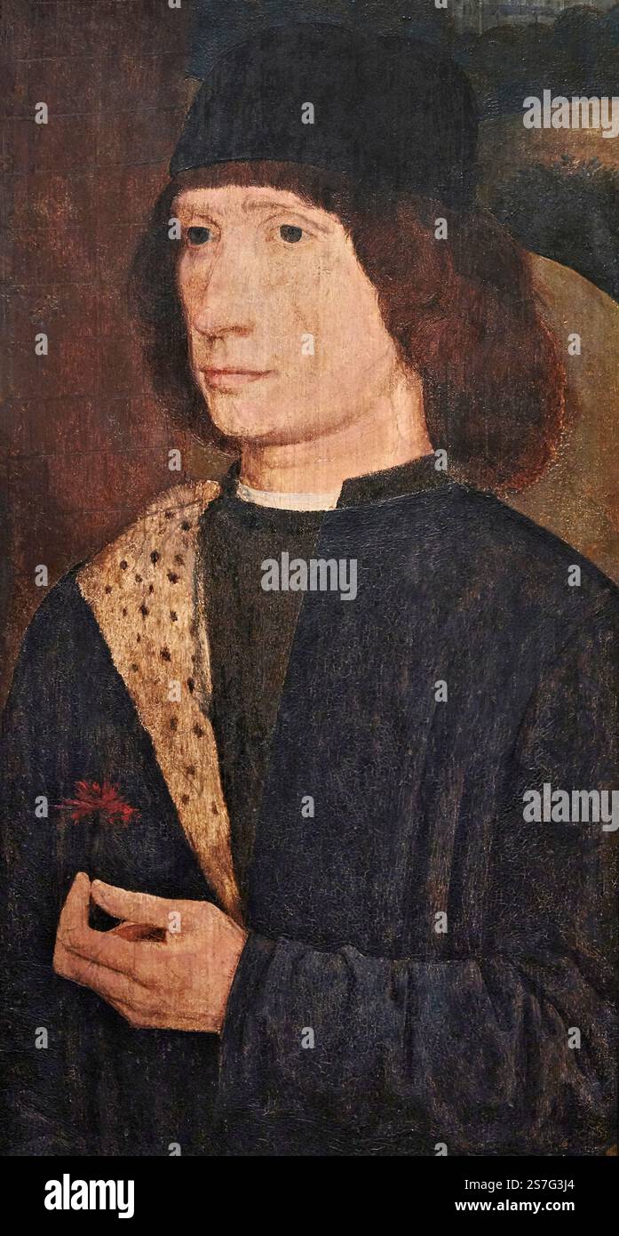 Ritratto di giovane con garofano - olio su tavola - Hans Memling - ultimo quarto del XV secolo - Vicenza, Museo Civico di Palazzo Chiericati Foto Stock