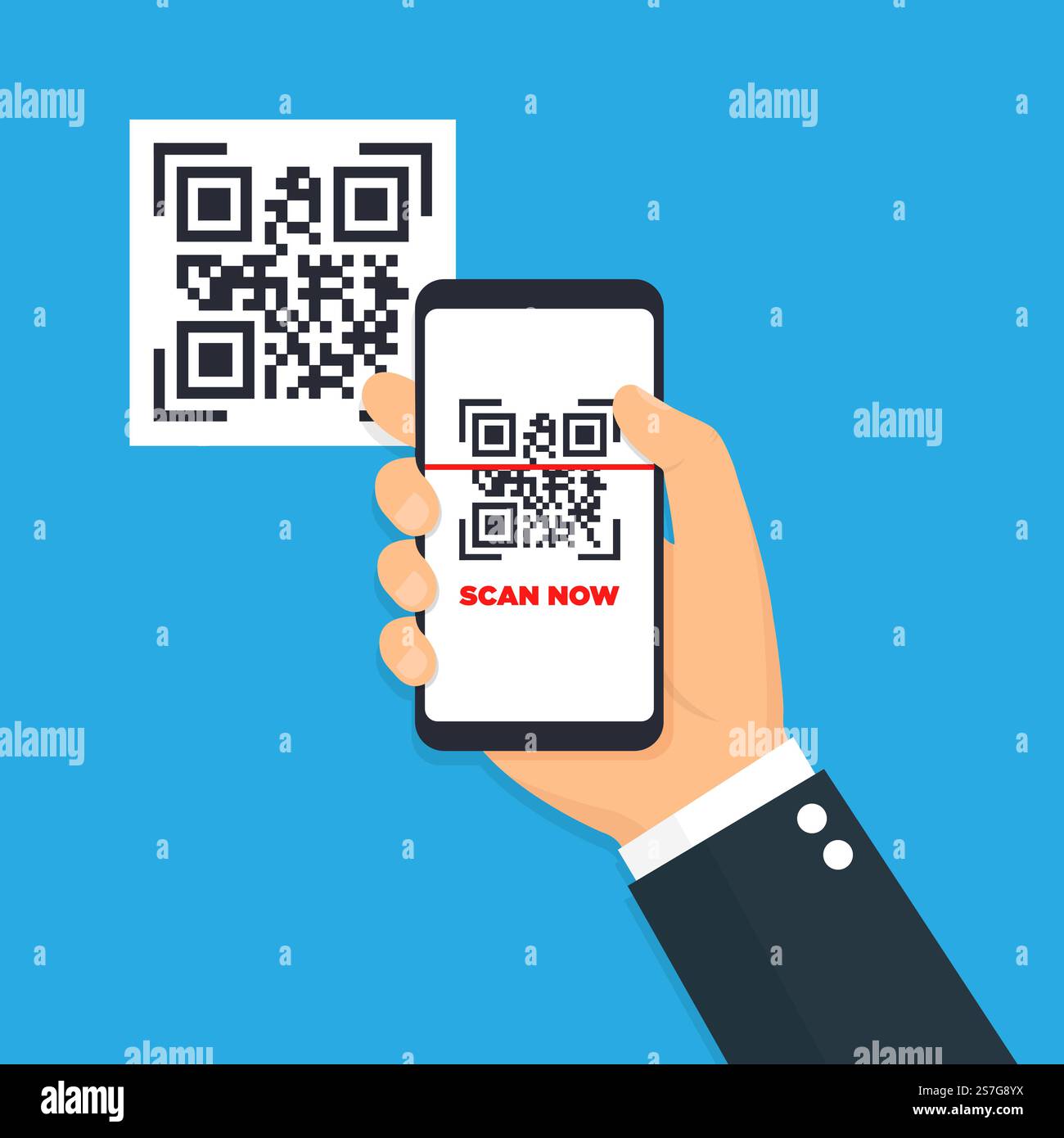 Scansione dell'icona a forma di codice QR con il telefono. Codice A Barre. Illustrazione del vettore. Illustrazione Vettoriale
