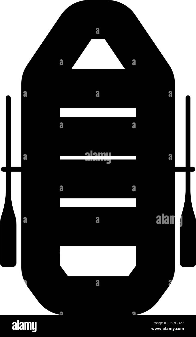 Barca gonfiabile con pagaie remi per il viaggio in acqua sport fiume nave tempo libero tempo estivo Concept icona colore nero immagine vettoriale stile piatto semplice. Barca gonfiabile con pagaie remi per il viaggio in acqua sport fiume nave tempo libero tempo estivo Concept icona colore nero immagine vettoriale stile piatto Illustrazione Vettoriale