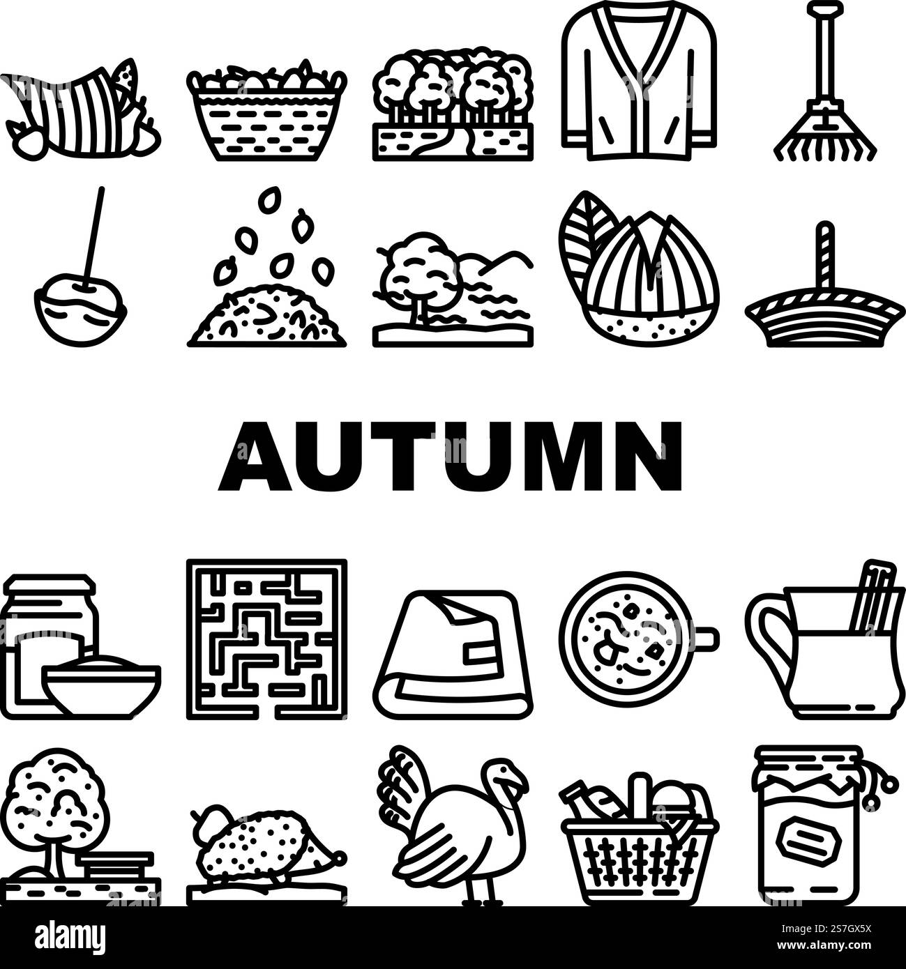 le icone delle foglie autunnali sono vettoriali. foglie di natura, rosso fogliame, paesaggio arancione, vendita del ringraziamento, giallo albero, acero, autunno stagione, illustrazioni di contorno nero foglie autunnali. le icone delle foglie autunnali sono vettoriali Illustrazione Vettoriale