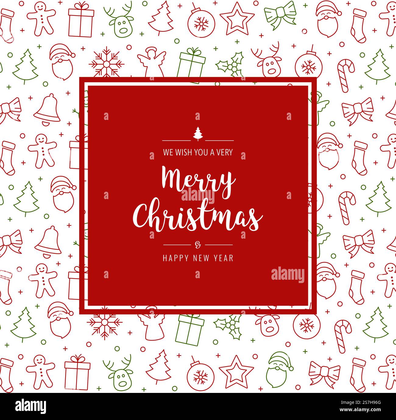 elementi icona di natale testo del biglietto di auguri cornice bordo sfondo bianco Illustrazione Vettoriale