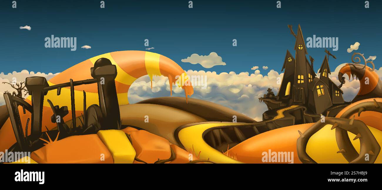 Sfondo di Halloween. Cartoon panorama del paesaggio. 3d la grafica vettoriale Illustrazione Vettoriale