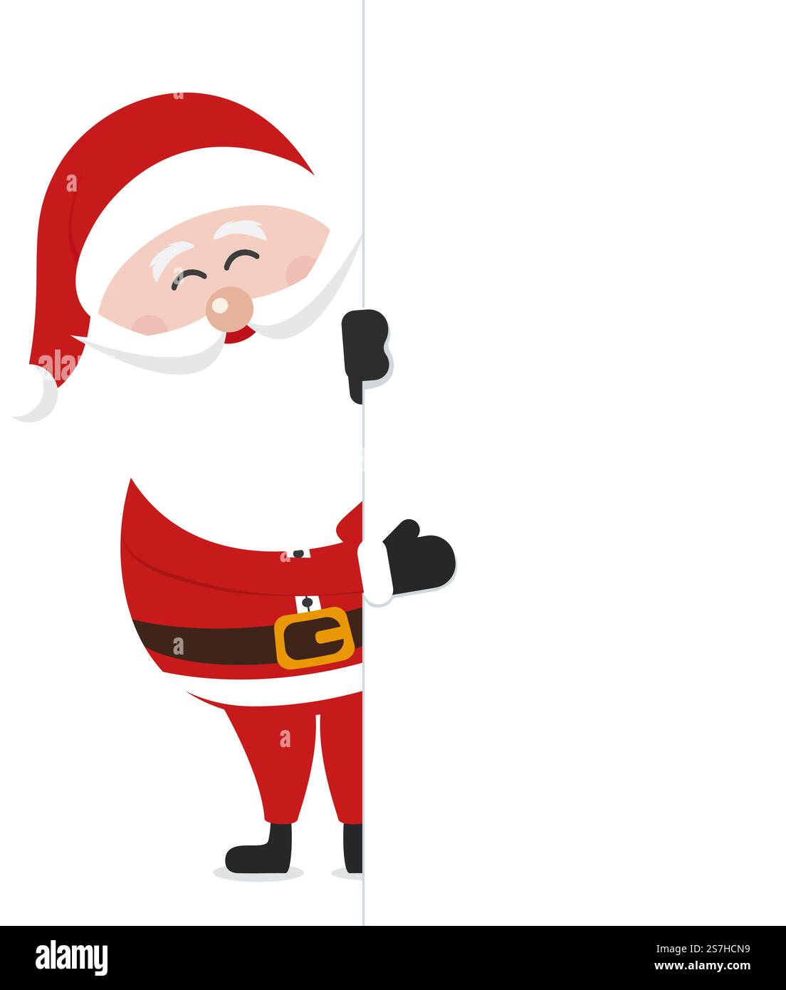 babbo natale si trova dietro un cartello con lo striscione su sfondo bianco isolato Illustrazione Vettoriale