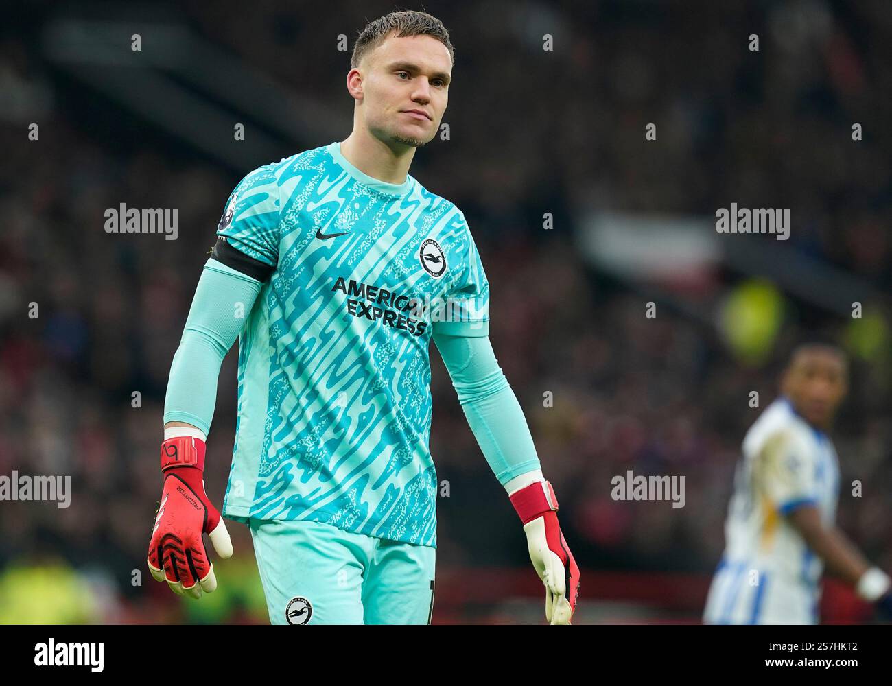 Manchester, Regno Unito. 19 gennaio 2025. Bart Verbruggen di Brighton durante la partita di Premier League all'Old Trafford, Manchester. Il credito per immagini dovrebbe essere: Andrew Yates/Sportimage Credit: Sportimage Ltd/Alamy Live News Foto Stock