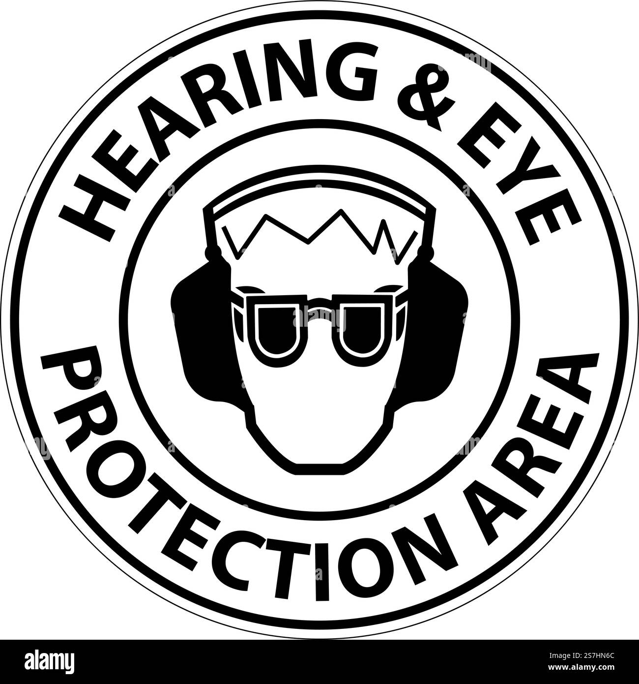 Cartello di protezione dell'udito e degli occhi su sfondo bianco Illustrazione Vettoriale