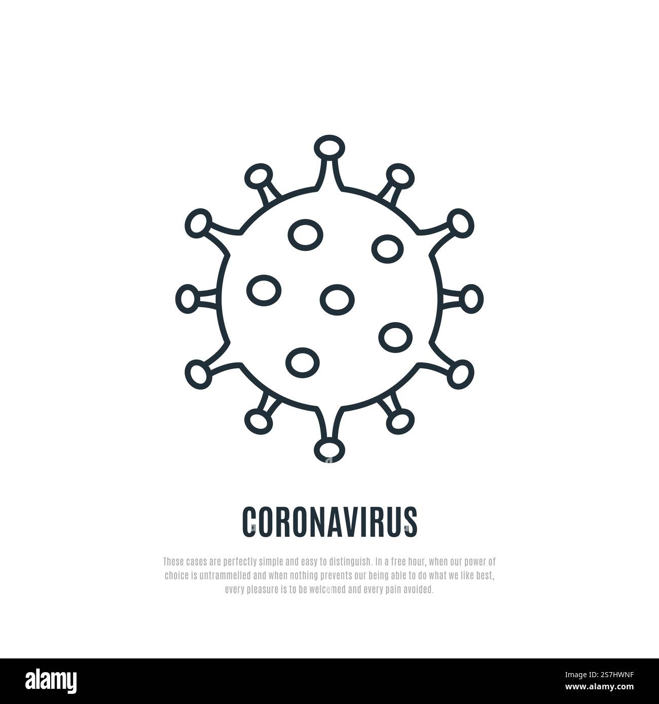 Icona della linea coronavirus isolata su sfondo bianco. COVID-19 segno semplice. Illustrazione del vettore di stock per poster, striscioni, volantini. Illustrazione Vettoriale