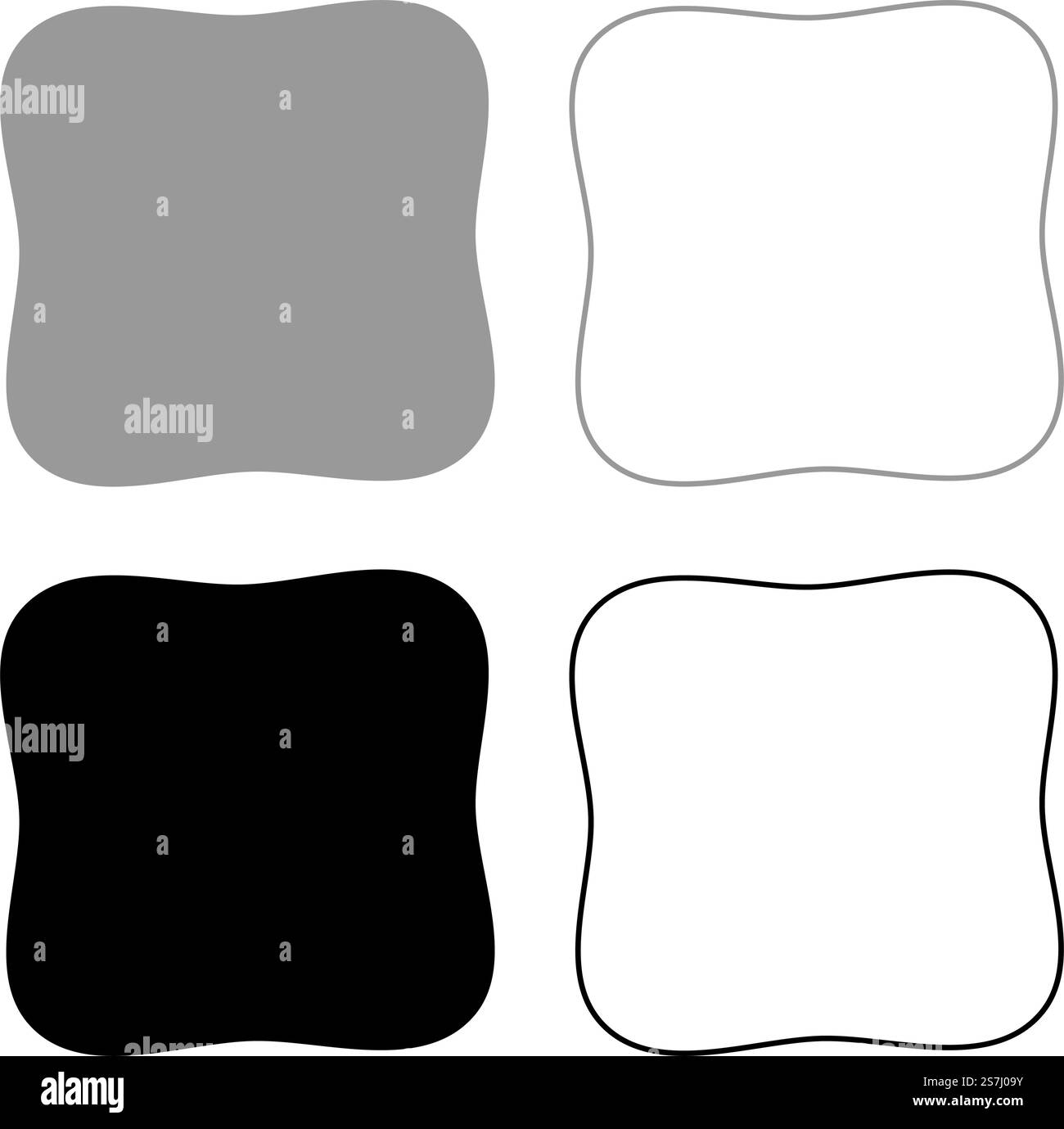 Quadrati hanno angoli arrotondati icona del set di forme rettangolari colore grigio nero immagine vettoriale riempimento semplice linea di contorno linea sottile piatta. Quadrati hanno angoli arrotondati icona del set di forme rettangolari colore grigio nero immagine vettoriale contorno riempimento continuo linea di contorno sottile stile piatto Illustrazione Vettoriale