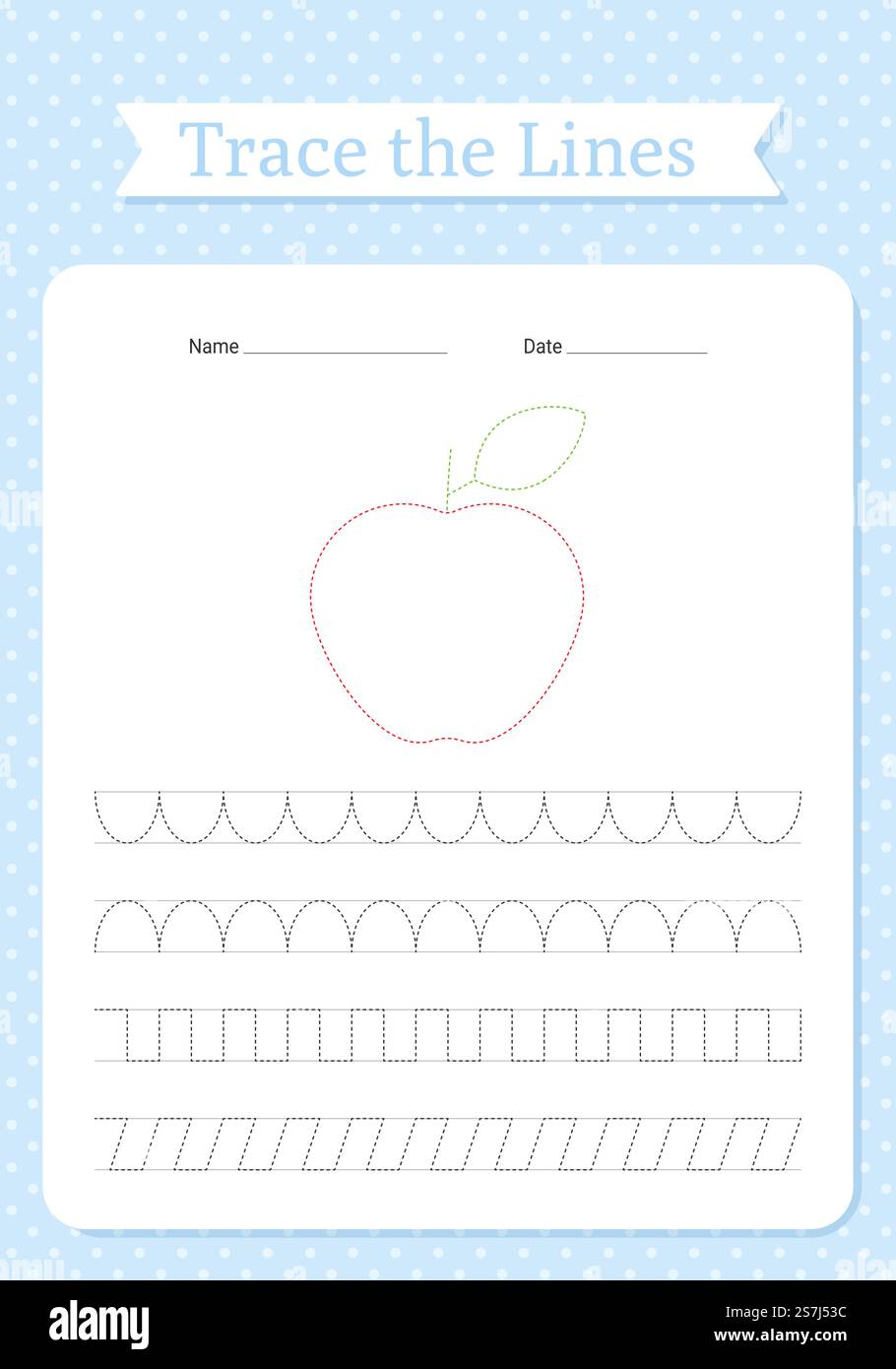 Foglio di lavoro linee di traccia. Tracciatura delle mani per bambini. Esercitazione di scrittura per bambini. Libro di apprendimento con fiori e onde. Illustrazione vettoriale. Giochi educativi di scrittura a mano in età prescolare. Formato carta A4.. Foglio di lavoro linee di traccia. Pratica di scrittura per bambini. Illustrazione vettoriale. Illustrazione Vettoriale
