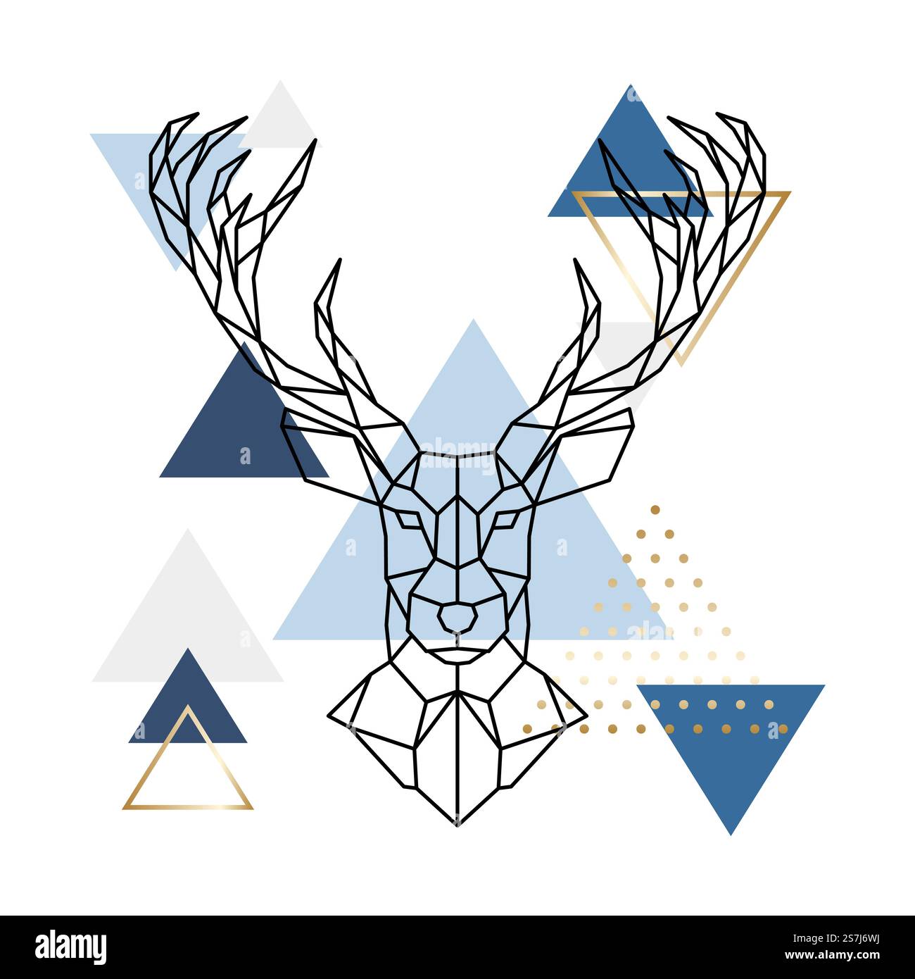Cervo geometrico scandinavo. Moderno muro stampabile Art Renna a testa poligonale astratta. Design per tatuaggio, logo, emblema, poster. Stile Scandi. Illustrazione Vettoriale