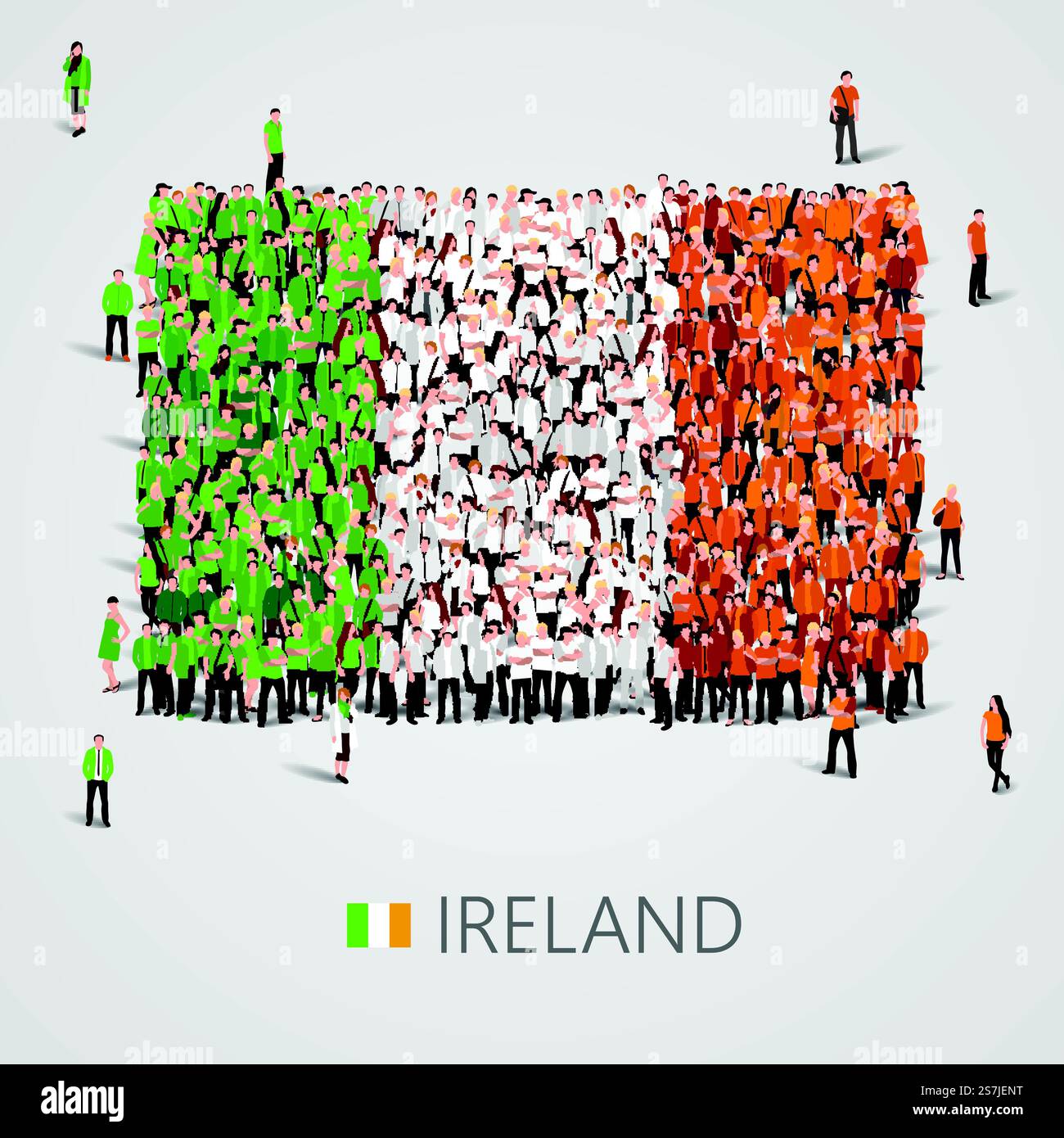 Grande gruppo di persone a forma di bandiera irlandese. Illustrazione vettoriale. Grande gruppo di persone a forma di bandiera irlandese. Illustrazione Vettoriale