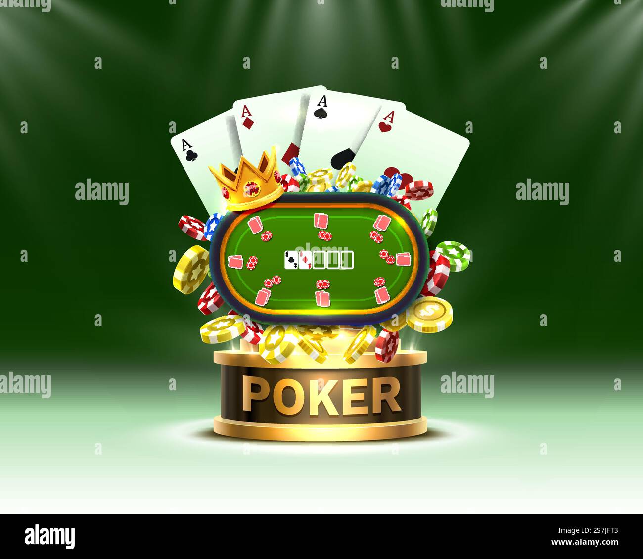 Banner del casinò Poker chips and cards. Isolato su sfondo scuro. Illustrazione vettoriale Illustrazione Vettoriale