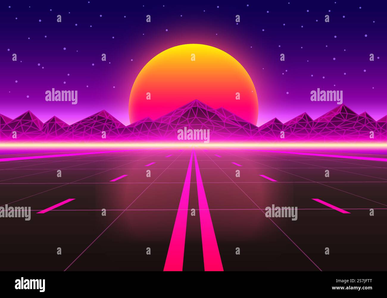 La strada verso l'infinito al tramonto. Illustrazione vettoriale Illustrazione Vettoriale