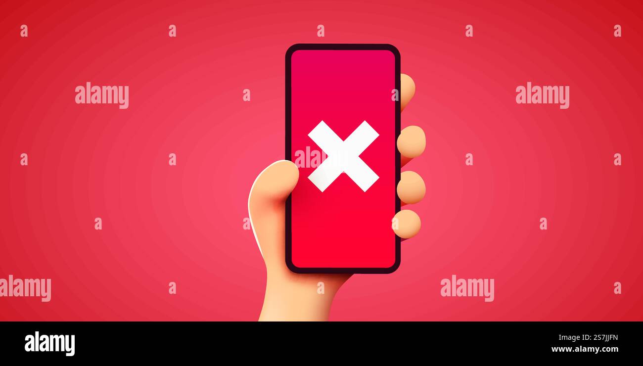 3d cute tiene lo smartphone con la croce sullo schermo. Illustrazione vettoriale. 3d cute tiene lo smartphone con la croce sullo schermo. Illustrazione Vettoriale