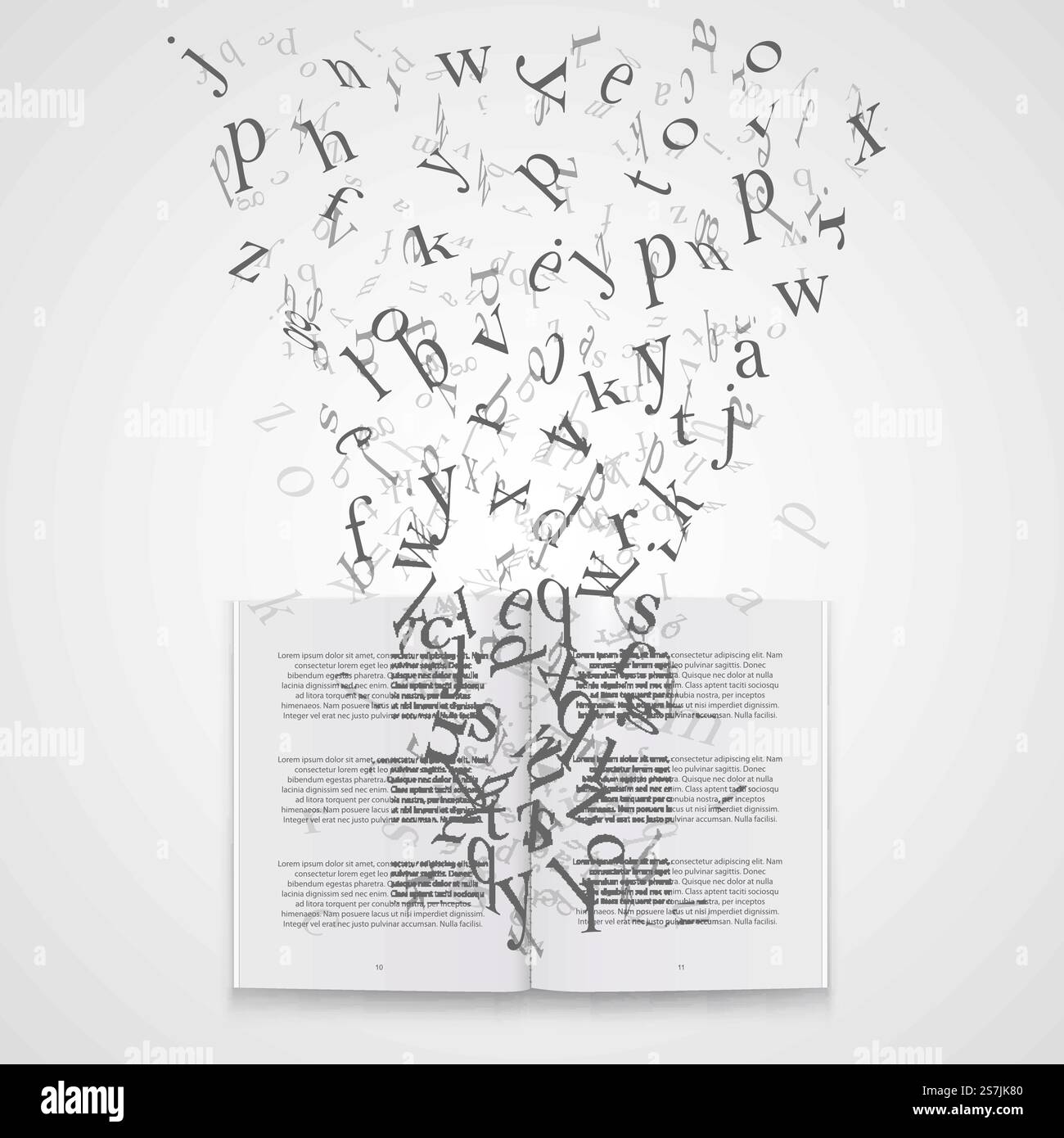 Libro con lettere volanti arte. Illustrazione vettoriale. Libro con lettere volanti Illustrazione Vettoriale