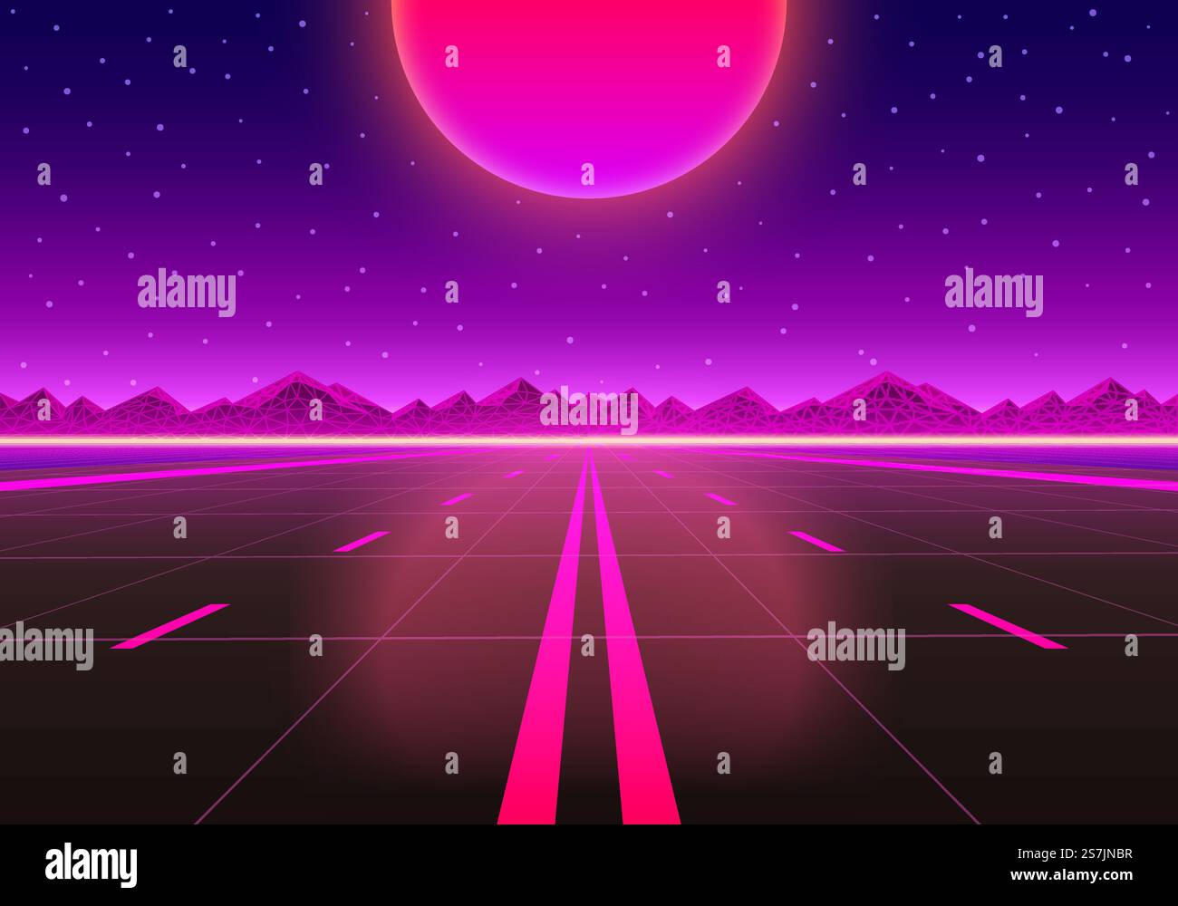 La strada verso l'infinito al tramonto. Illustrazione vettoriale Illustrazione Vettoriale