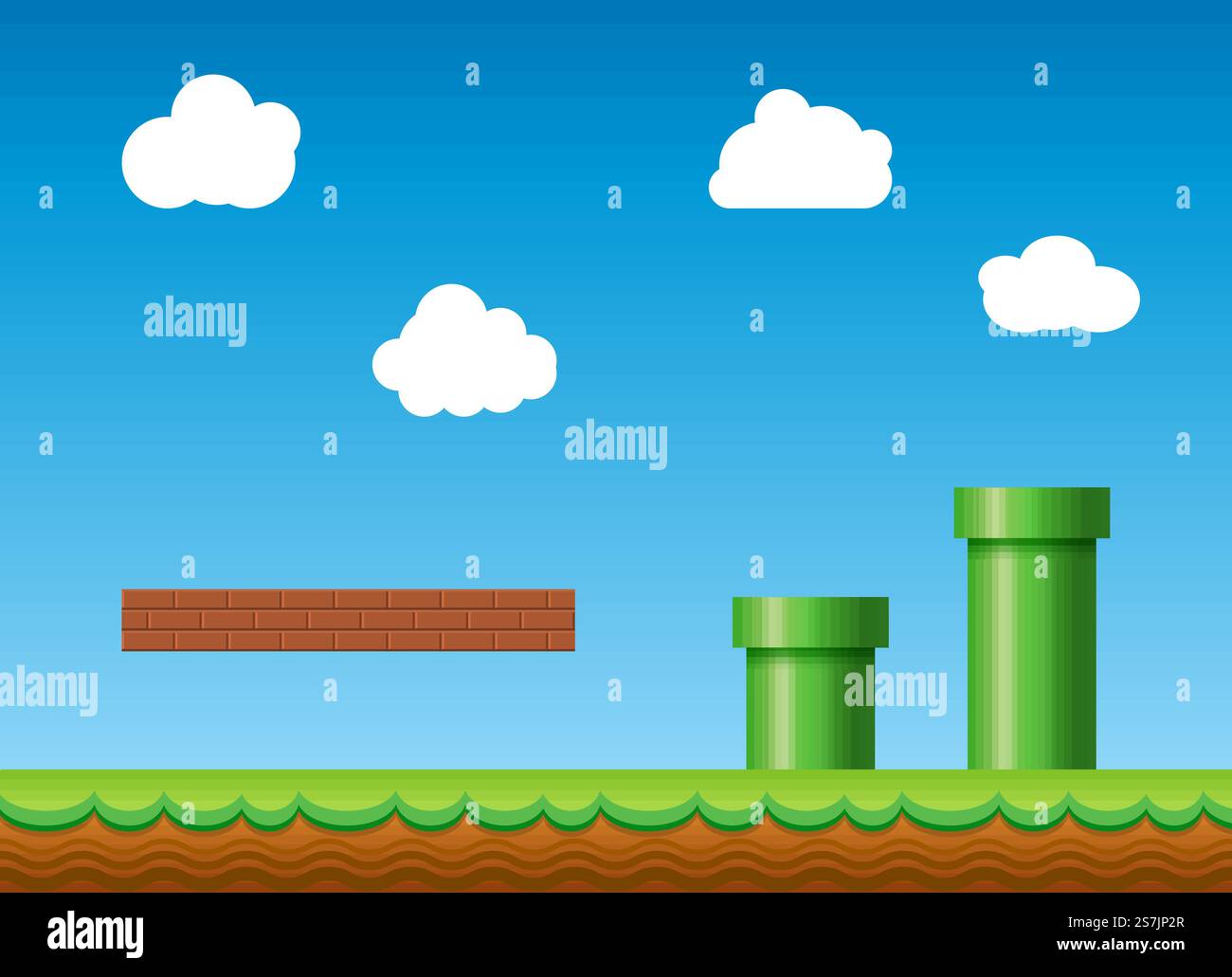 Sfondo di un vecchio videogioco retrò. Un classico scenario di gioco in stile retrò. Sfondo di un vecchio videogioco retrò. Classico scenario di gioco in stile retrò Illustrazione Vettoriale