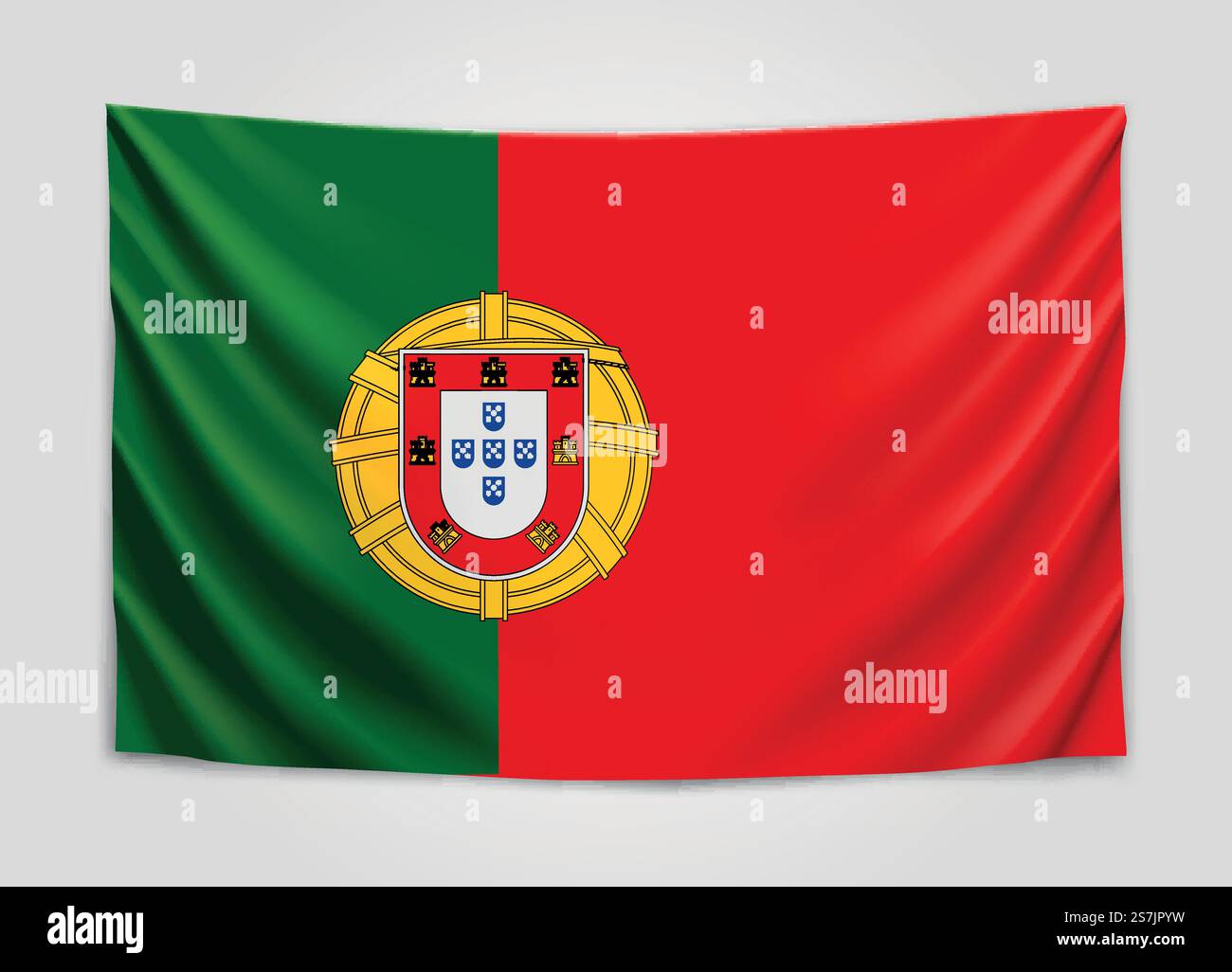 Appendere la bandiera del Portogallo. Repubblica portoghese. Concetto di bandiera nazionale. Illustrazione vettoriale. Appendere la bandiera del Portogallo. Repubblica portoghese. Concetto di bandiera nazionale. Illustrazione Vettoriale