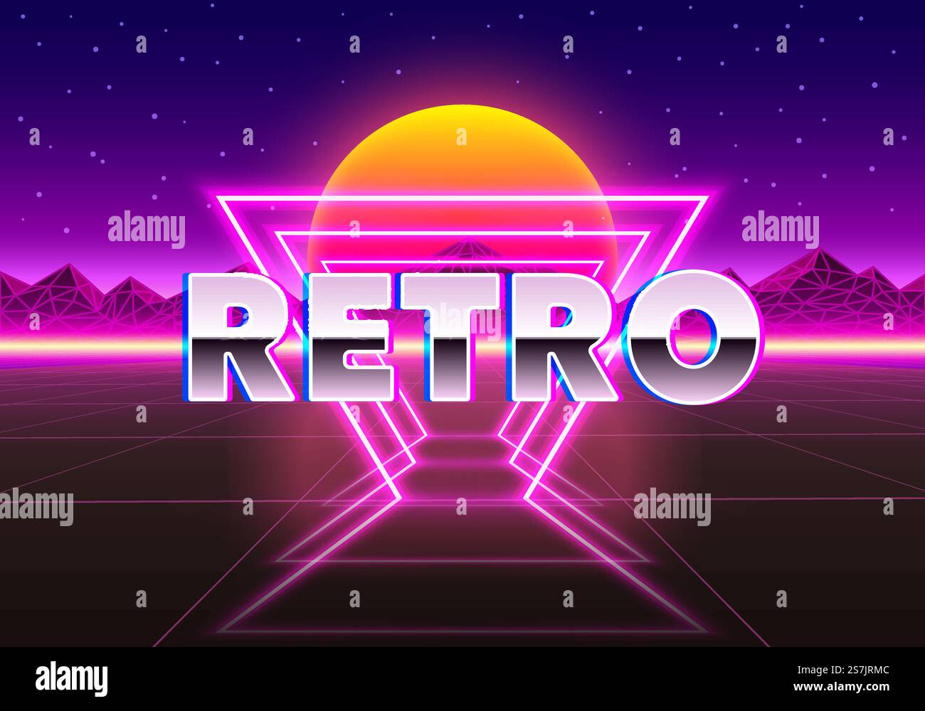 Sfondo neon retrò della città. Stile neon anni '80 Illustrazione vettoriale Illustrazione Vettoriale