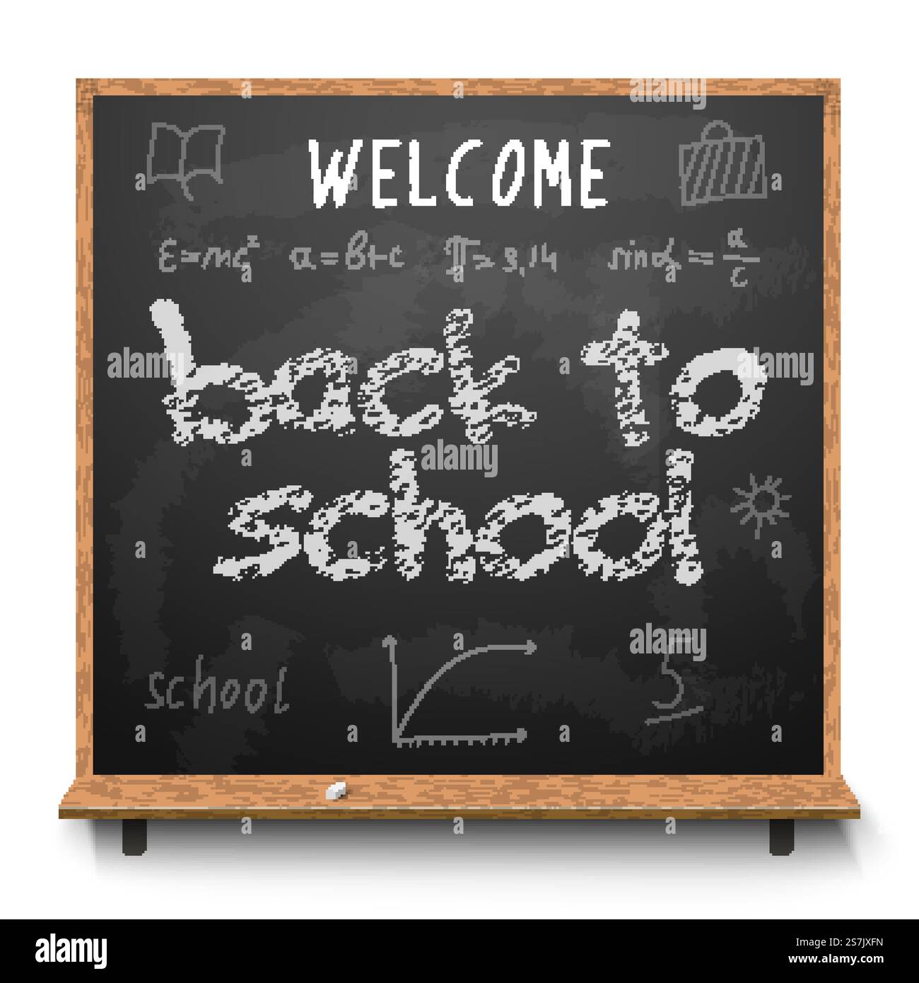 Scritta di design per lavagna Back to School. Lavagna con messaggio di ritorno a scuola, fatta con il gesso... Scritta di design per lavagna Back to School. Lavagna con messaggio di ritorno a scuola, fatta con il gesso Illustrazione Vettoriale