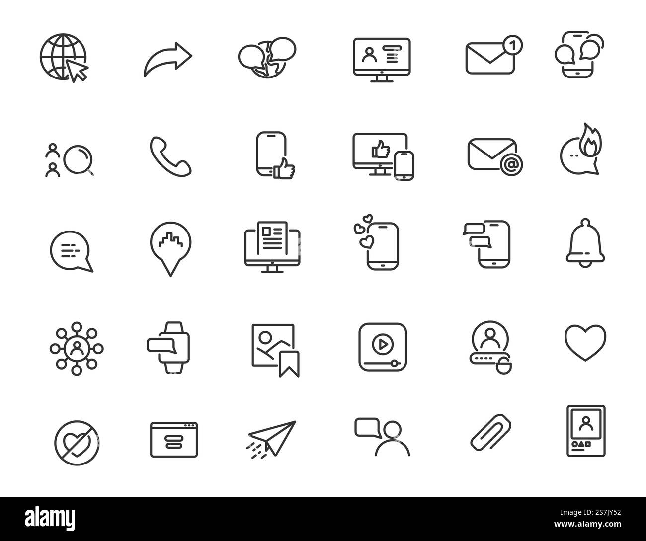 Set di icone lineari dei social media. Icone Internet dal design semplice. Illustrazione vettoriale Illustrazione Vettoriale