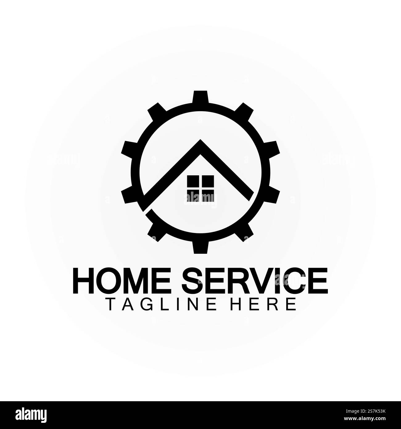 Logo di servizio per la casa, design concept Gear e casa, adatto per aziende di ristrutturazione, ricostruzione e aziende che forniscono manutenzione domestica Illustrazione Vettoriale