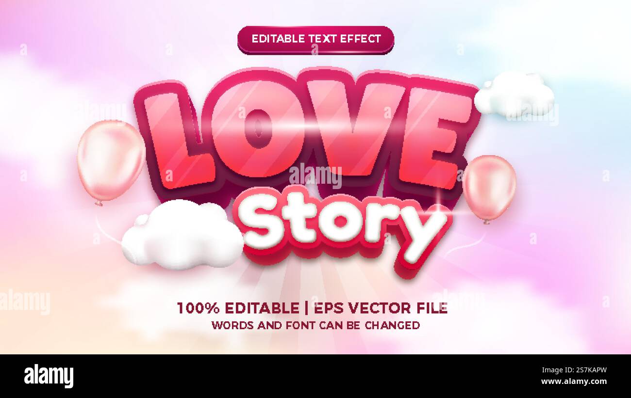 stile di gioco a fumetti con effetto testuale editabile della storia d'amore Illustrazione Vettoriale