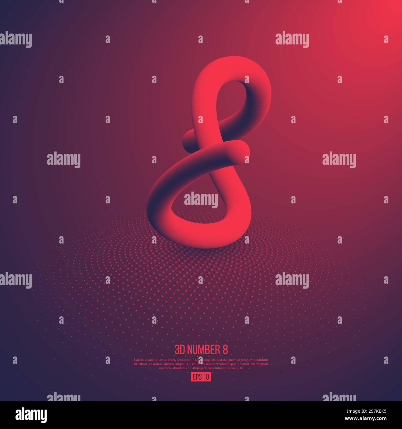 3d astratto disegnato a mano numero 8. Colore viola con effetto di luce rosa. Illustrazione vettoriale. 3d astratto disegnato a mano numero 8. Illustrazione Vettoriale