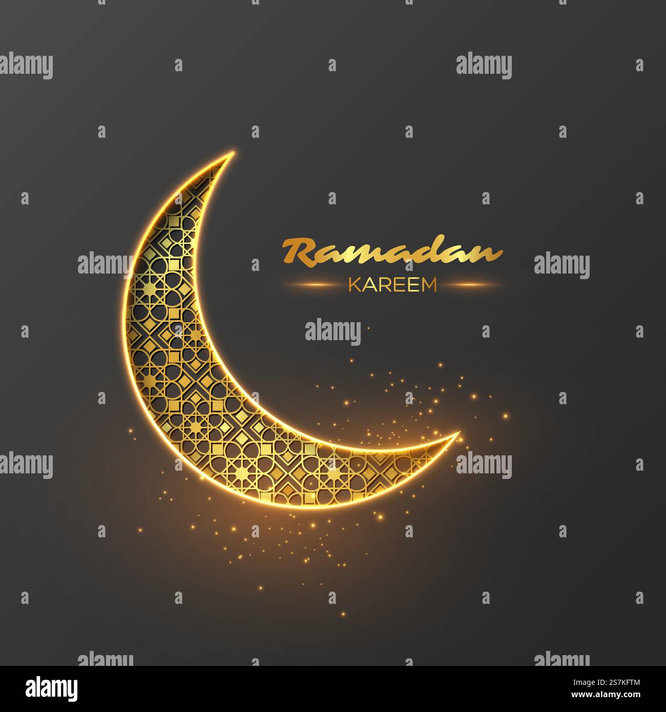 Design natalizio glitter Ramadan Kareem con luci accese. Illustrazione vettoriale. Design glitter Ramadan Kareem. Illustrazione Vettoriale