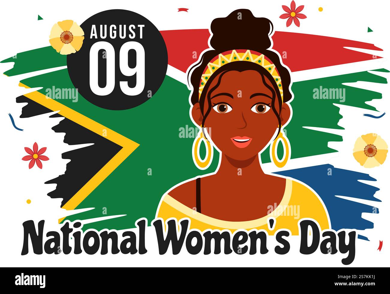 Happy Women Africa Day Celebration illustrazione vettoriale con etnia Black Woman e bandiera africana in modelli di landing page disegnati a mano in cartone animato Illustrazione Vettoriale