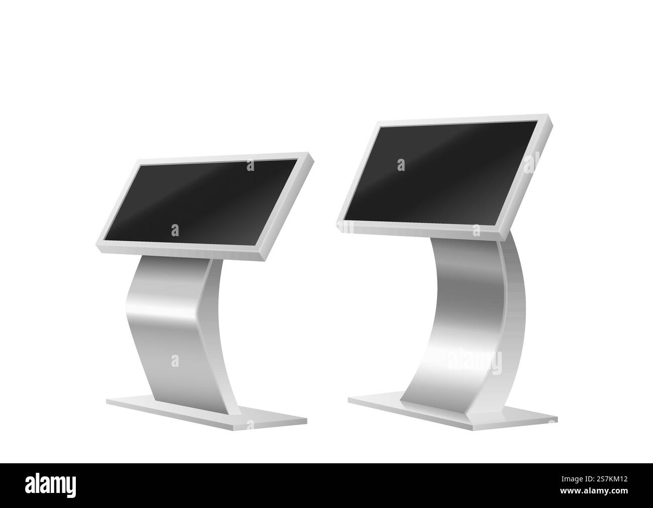 Pannelli informativi elettronici set realistico. Chioschi digitali per l'ordinazione automatica macchine interattive per il pagamento con display a sensore isolati su sfondo bianco. illustrazione vettoriale 3d. Pannelli informativi elettronici set realistico. Chioschi digitali self-order, macchine interattive per il pagamento Illustrazione Vettoriale