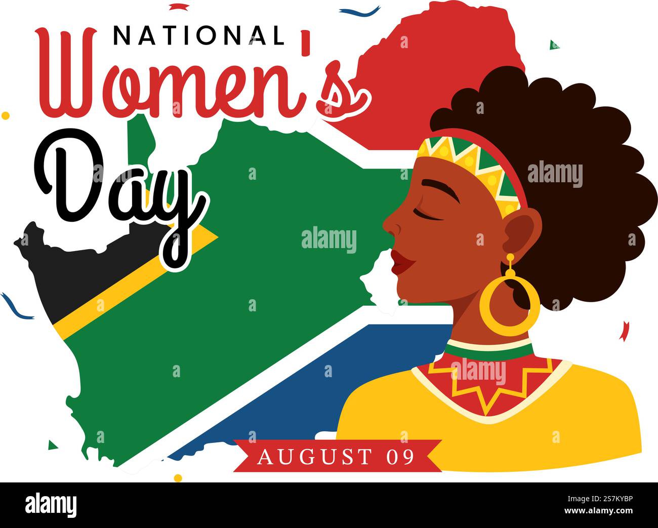 Happy Women Africa Day Celebration illustrazione vettoriale con etnia Black Woman e bandiera africana in modelli di landing page disegnati a mano in cartone animato Illustrazione Vettoriale