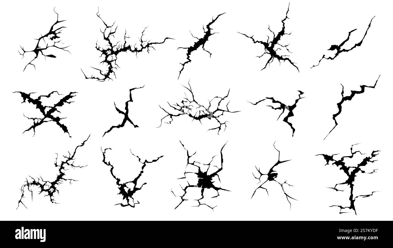Fessura le silhouette. Vetro dello schermo spaccato disegnato a mano, superficie danneggiata e superficie dell'uovo set di vettori di spaccatura neri. Illustrazione della superficie smerigliata e ruvida danneggiata dalla silhouette. Fessura le silhouette. Vetro dello schermo spaccato disegnato a mano, superficie danneggiata e superficie dell'uovo set di vettori di spaccatura neri Illustrazione Vettoriale