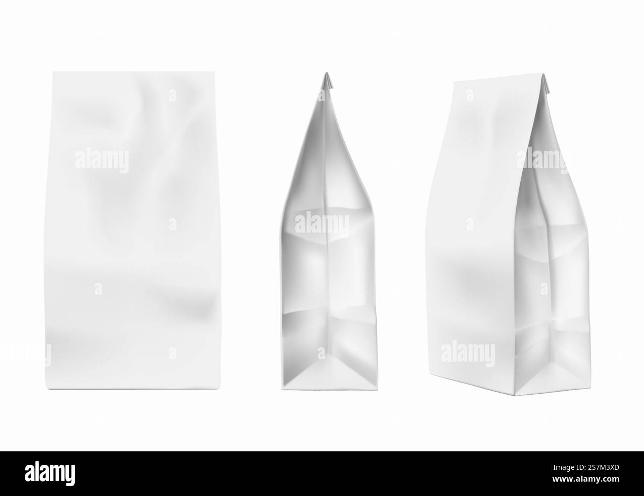 Mockup pacchetto caffè. Modello per sacchetti di carta in lamina bianca per caffè, sale e zucchero. Set di spezie, farina, prodotti per biscotti. Busta e confezione di mockup, confezione di snack, illustrazione del caffè in busta. Mockup pacchetto caffè. Modello per sacchetti di carta in lamina bianca per caffè, sale e zucchero. Set di spezie, farina, prodotti per biscotti Illustrazione Vettoriale