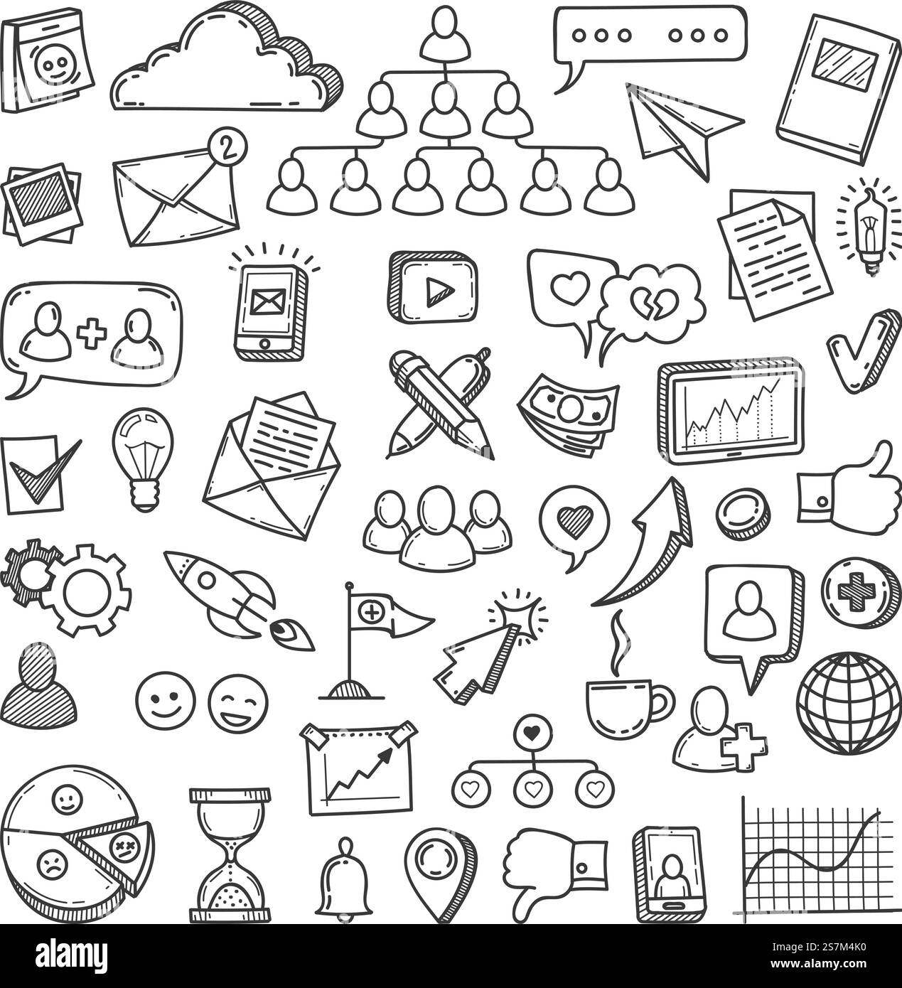 Doodle sui social media. Disegna social network, facile da comunicare come smartphone di rete, telefono, computer vettoriale set di comunità web. Illustrazione social marketing sui media, icone Web. Doodle sui social media. Disegna social network, facile da comunicare come smartphone di rete, telefono, computer vettoriale set di comunità web Illustrazione Vettoriale