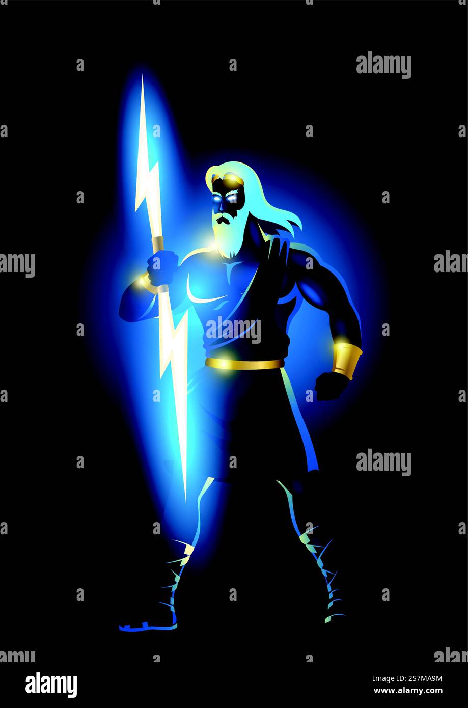 Serie di silhouette vettoriali di dio e dea greca, Zeus, Padre degli dei e degli uomini Illustrazione Vettoriale