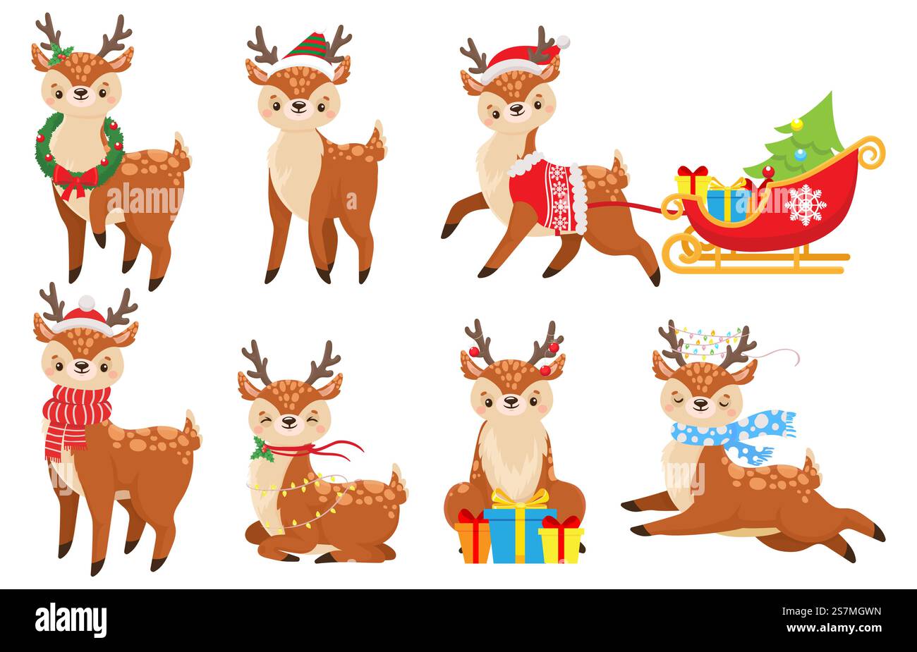 Cartoni animati di cervi di natale. Un bel fawn in sciarpa invernale, un bambino di renne di Natale e cervi divertenti. Mascotte di Capodanno 2020, personaggio di cervo magico di Babbo Natale con regali. Set di icone di illustrazione vettoriale isolate. Cartoni animati di cervi di natale. Simpatico fawn in sciarpa invernale, bambino di renne di Natale e divertente set di illustrazioni vettoriali di cervi Illustrazione Vettoriale Cartoni animati di cervi di natale. Un bel fawn in sciarpa invernale, un bambino di renne di Natale e cervi divertenti. Mascotte di Capodanno 2020, personaggio di cervo magico di Babbo Natale con regali. Set di icone di illustrazione vettoriale isolate. Cartoni animati di cervi di natale. Simpatico fawn in sciarpa invernale, bambino di renne di Natale e divertente set di illustrazioni vettoriali di cervi Illustrazione Vettoriale