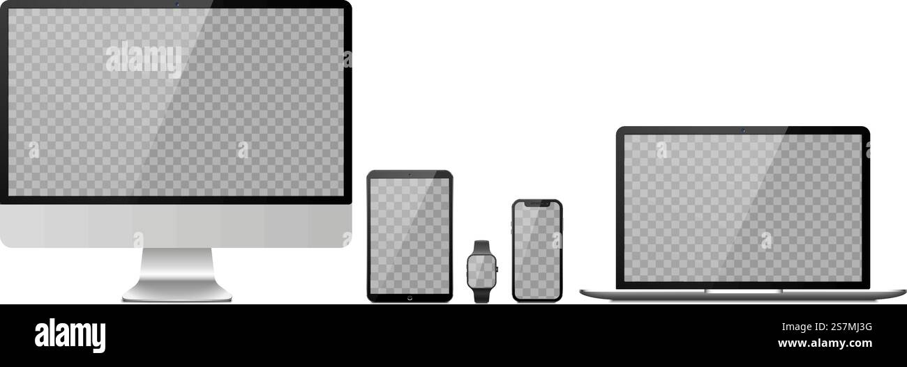 Dispositivi con sfondo trasparente. Schermo delle dimensioni del dispositivo, modello di visualizzazione dei gadget, computer desktop, smartphone e orologio intelligente. Illustrazione vettoriale. Dispositivi con sfondo trasparente. Schermata delle dimensioni del dispositivo Illustrazione Vettoriale Dispositivi con sfondo trasparente. Schermo delle dimensioni del dispositivo, modello di visualizzazione dei gadget, computer desktop, smartphone e orologio intelligente. Illustrazione vettoriale. Dispositivi con sfondo trasparente. Schermata delle dimensioni del dispositivo Illustrazione Vettoriale