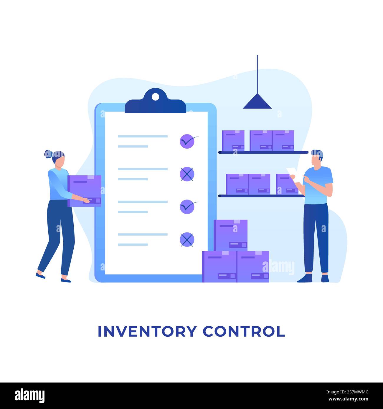 Design piatto del concetto di controllo dell'inventario. Illustrazione per siti Web, landing page, applicazioni mobili, poster e banner Illustrazione Vettoriale