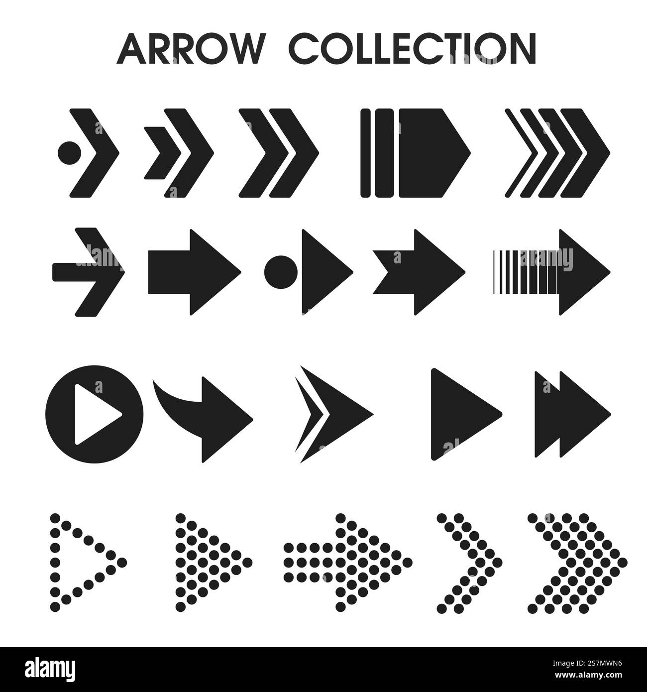 Icone con freccia nera che sembrano semplici e moderne. illustrazione vettoriale. Illustrazione Vettoriale