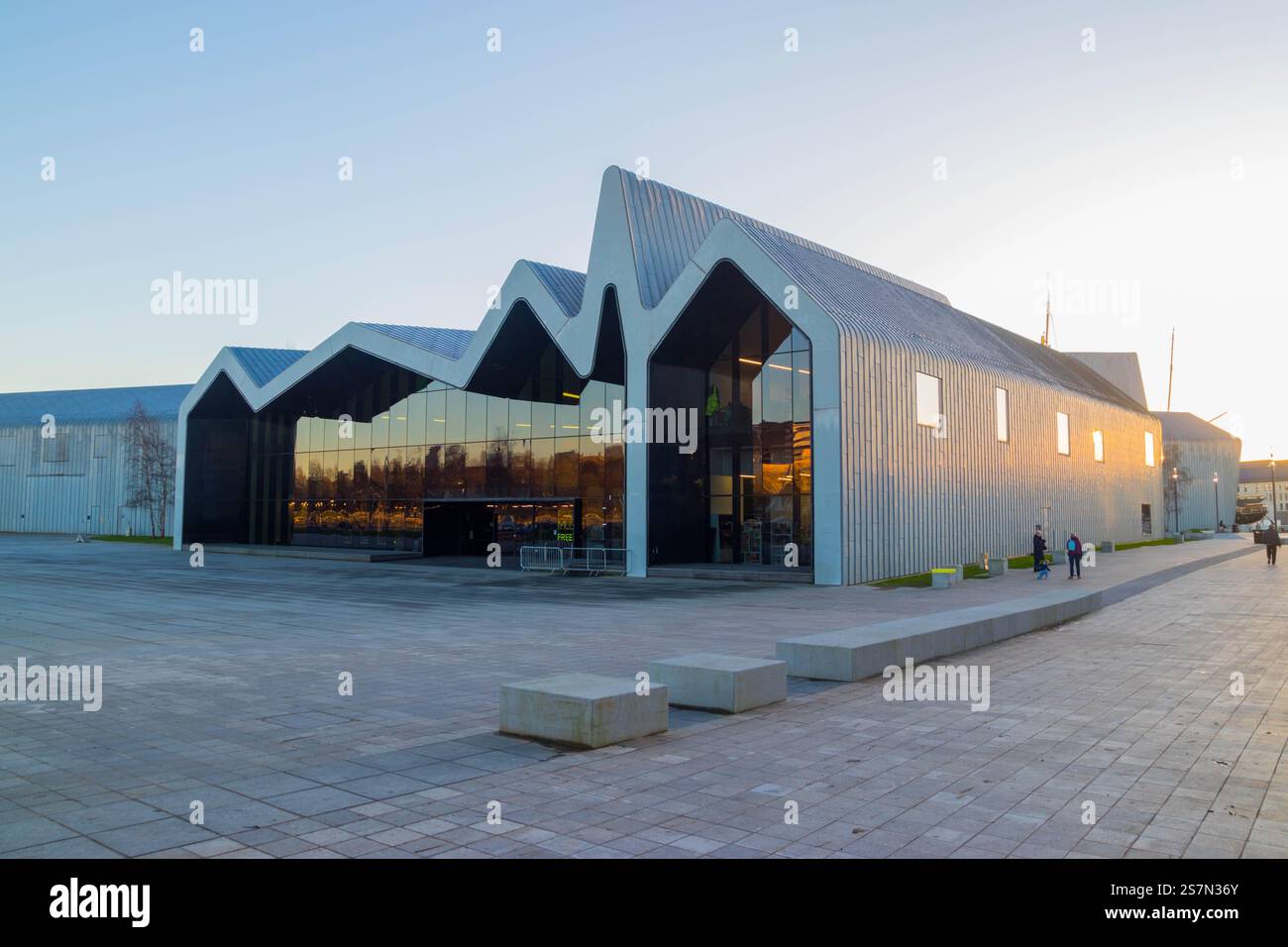 Riverside Museum of Transport sul fiume Clyde a Glasgow, Scozia Foto Stock