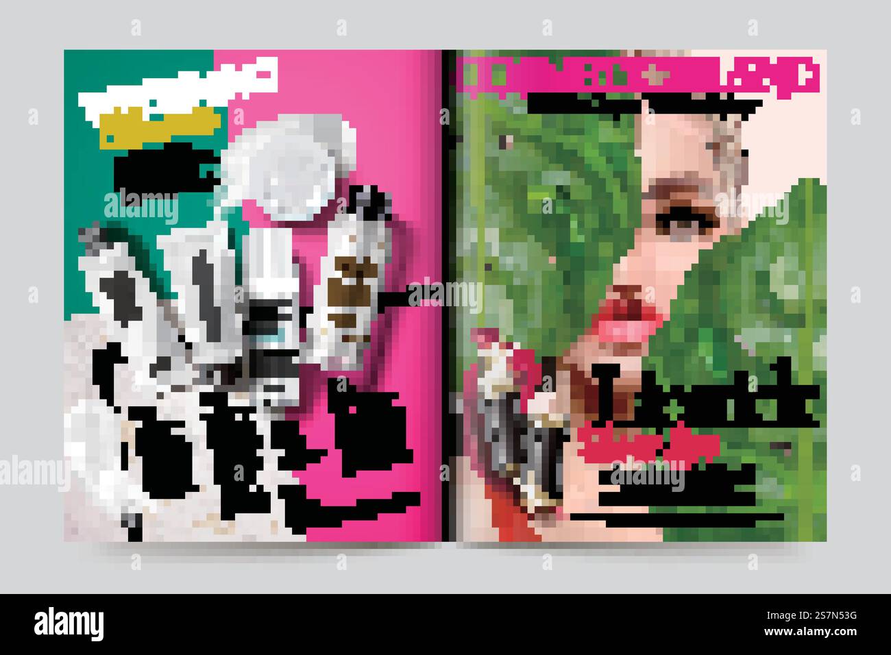 Pubblicità su riviste cosmetiche, bel modello con prodotti per la cura della pelle in illustrazione 3D. Annunci su riviste cosmetiche Illustrazione Vettoriale