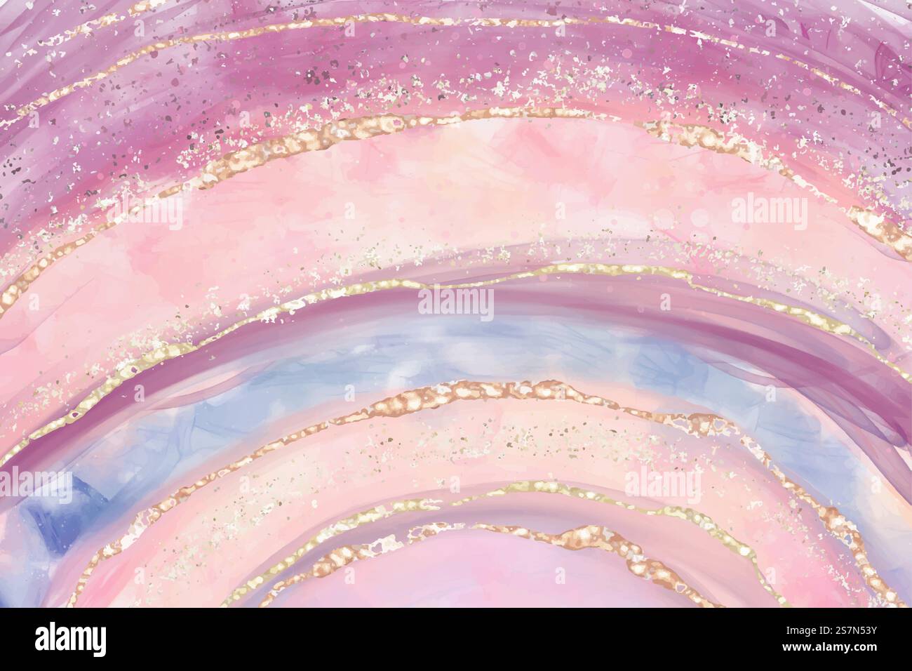 Sfondo acquerello liquido astratto con cracker dorati, imitazione di pietre preziose. Geode viola, rosa e blu con effetto kintsugi glitter e inchiostro alcolico. Modello di disegno dell'illustrazione vettoriale.. Sfondo acquerello liquido astratto con cracker dorati, imitazione di pietre preziose. Geode viola, rosa e blu con effetto kintsugi glitter e inchiostro alcolico. Modello di disegno dell'illustrazione vettoriale Illustrazione Vettoriale