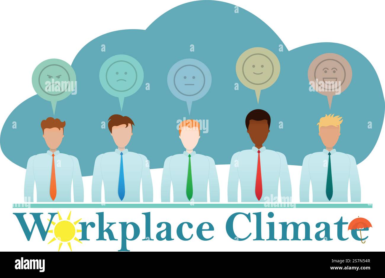 Sondaggio di opinione dei dipendenti con emoticon visivi e reazioni diverse Illustrazione Vettoriale
