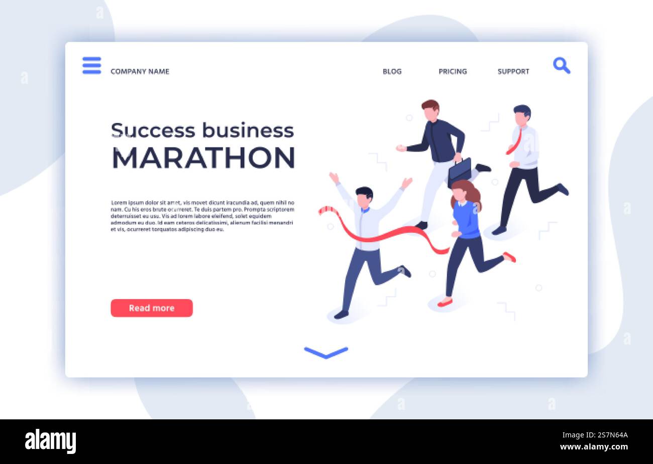 Maratona aziendale di successo. Startup di successo, vincitore di un uomo d'affari e landing page trionfo professionale. Concorso Sprint Running, i vincitori della carriera del team aziendale illustrazioni vettoriali isometriche. Maratona aziendale di successo. Illustrazione vettoriale isometrica della pagina di destinazione di successo di startup, imprenditore vincitore e professionista di trionfo Illustrazione Vettoriale