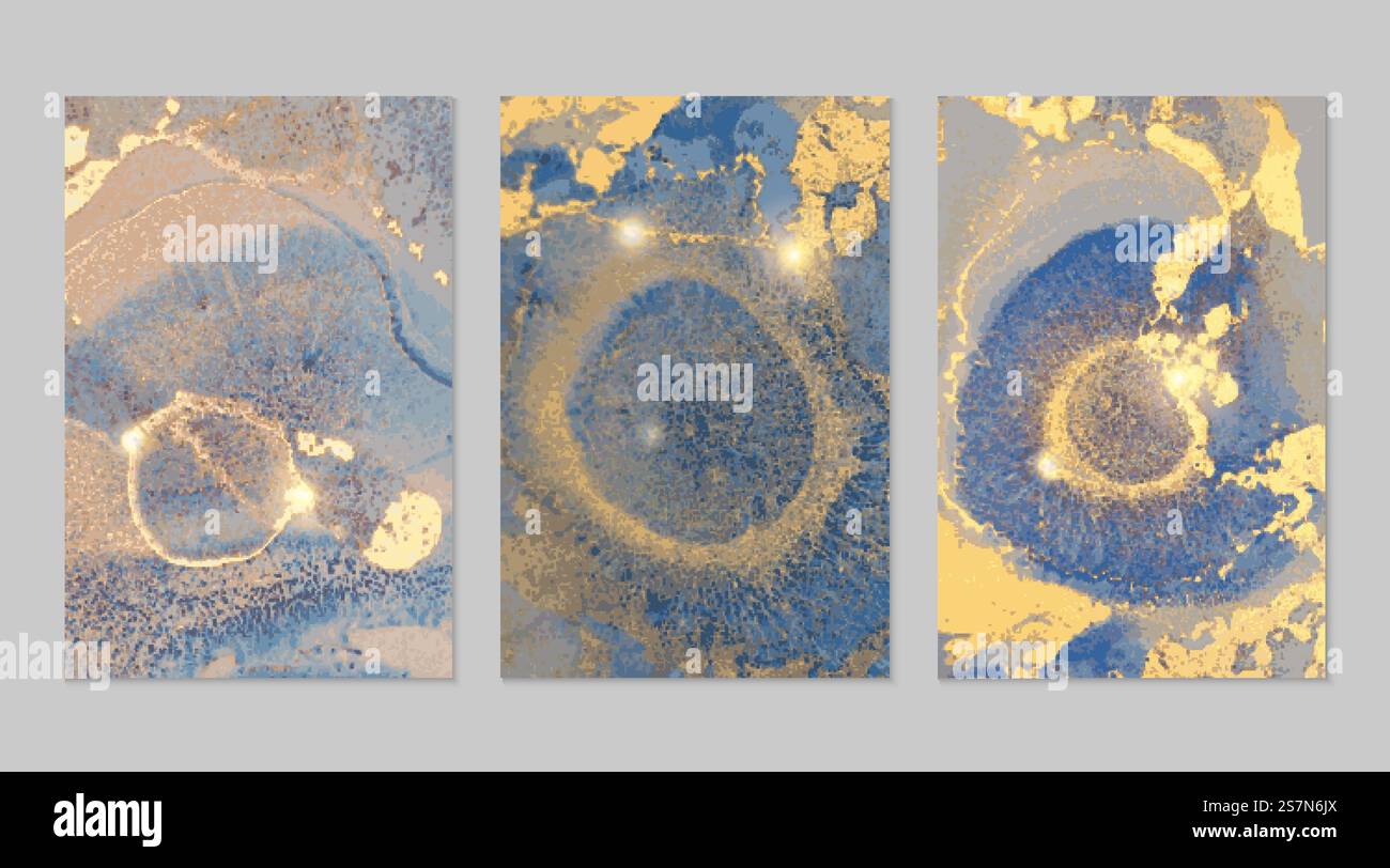 Texture astratte in marmo blu navy e oro Illustrazione Vettoriale